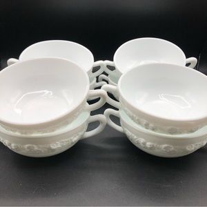 4 (of 8) VITROCK Cream Soup Bowls Milk Glass Vintage Anchor Hocking 5” D PERFECT